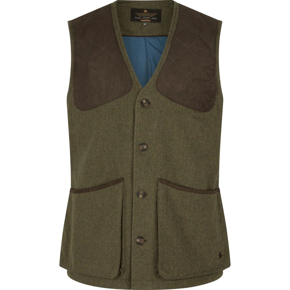 Seeland Noble Shooting Waistcoat Mens 52 Green Herringbone Tweed Hunting Vest